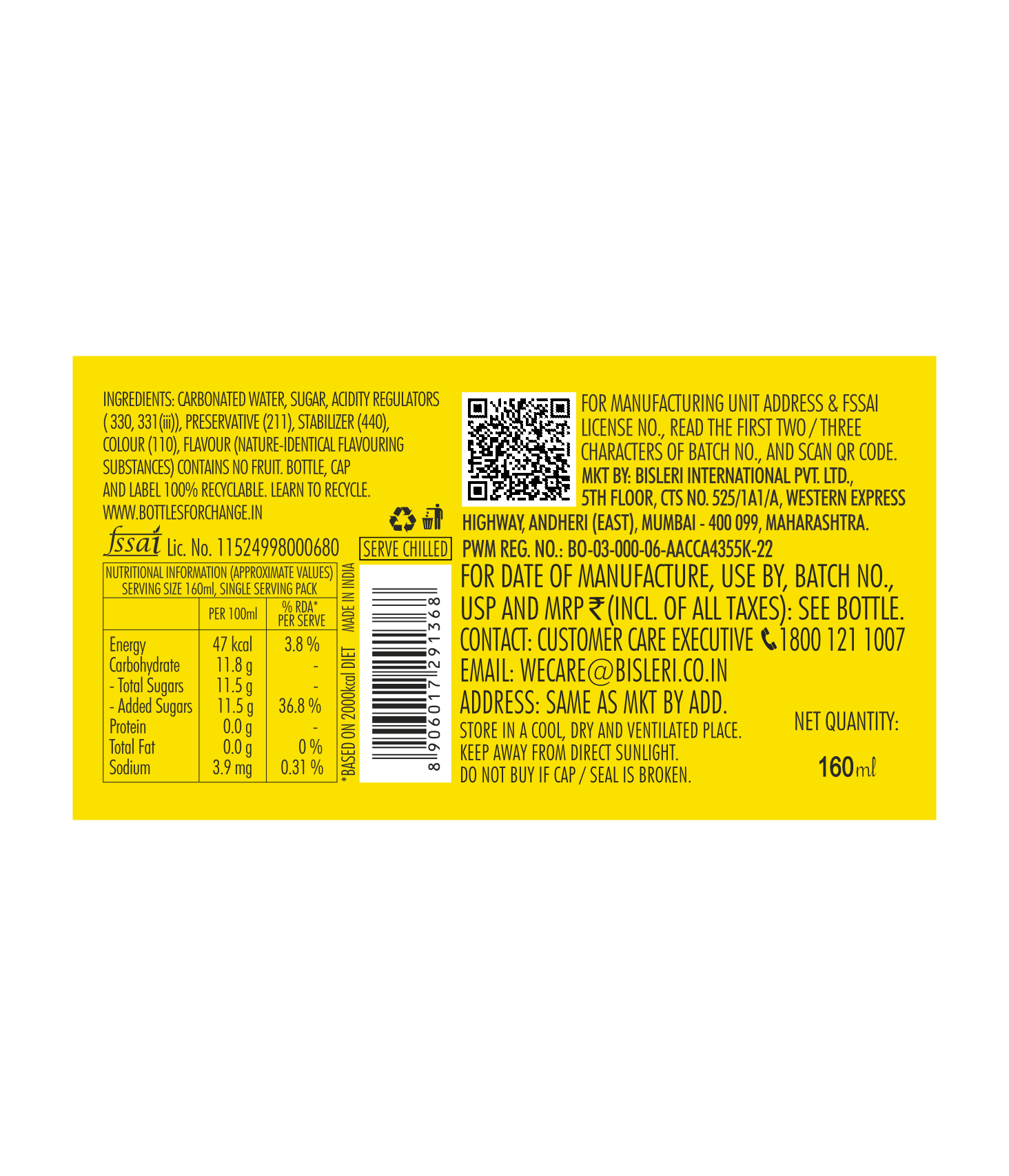 Bisleri POP 160 ML